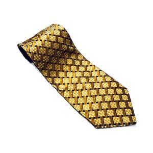 Façonnable Gold Navy Woven Basket Weave Silk Tie EUC